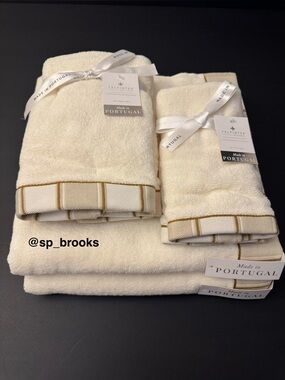 🎁6PC FELPINTER Bath Towel Set - Cream with Neutral Woven Striped Piping - Cotton
